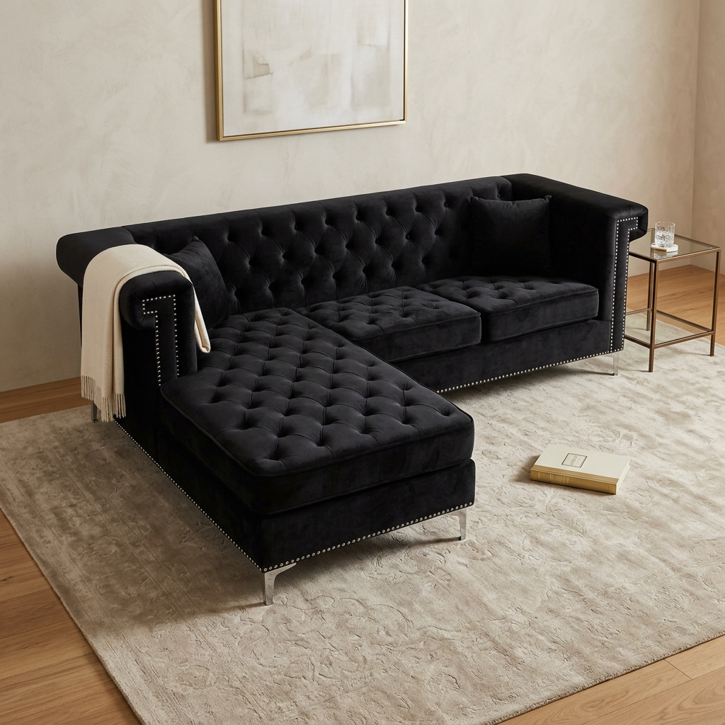 Black Velvet Tufted Sofa