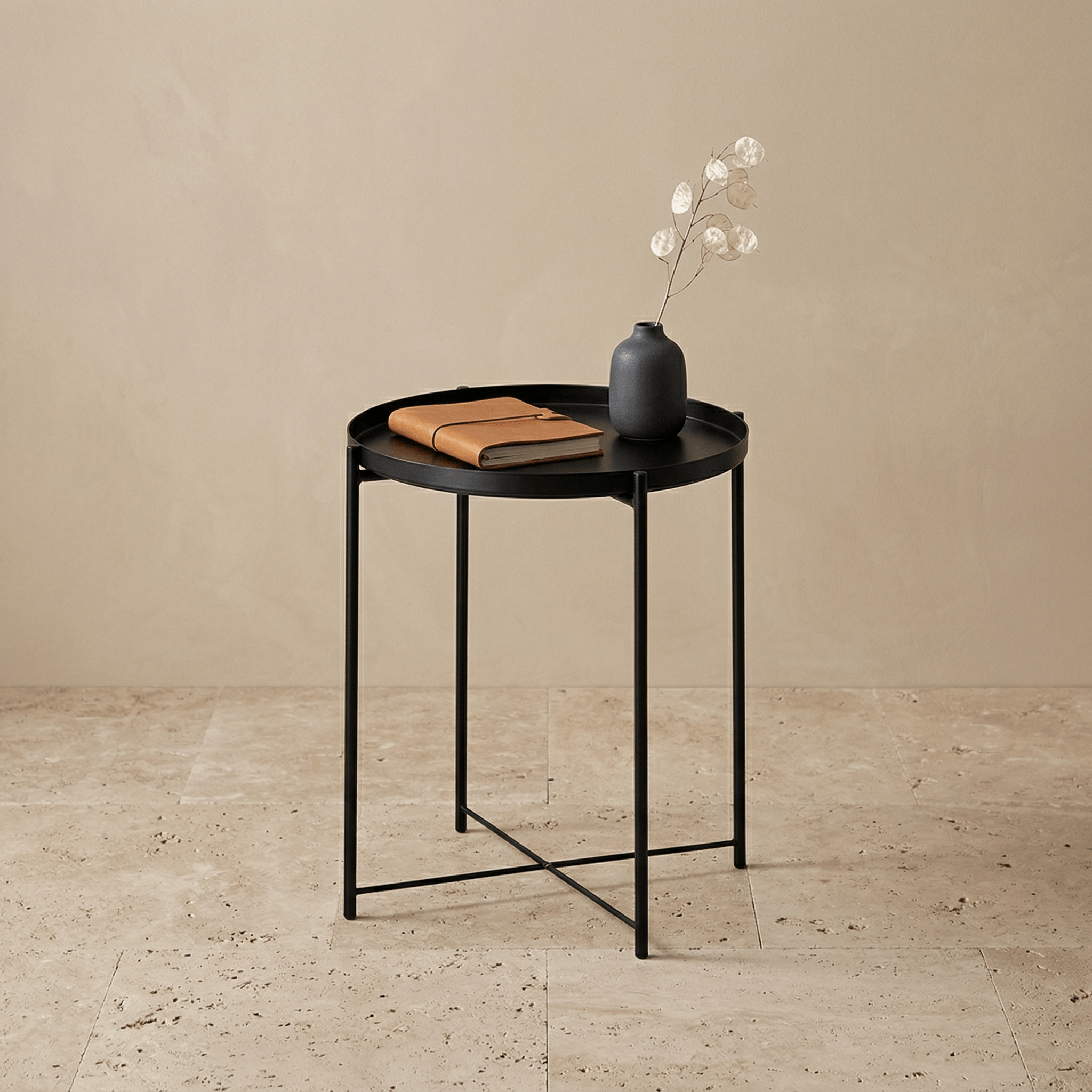 Modern Black Metal Slim Side Table