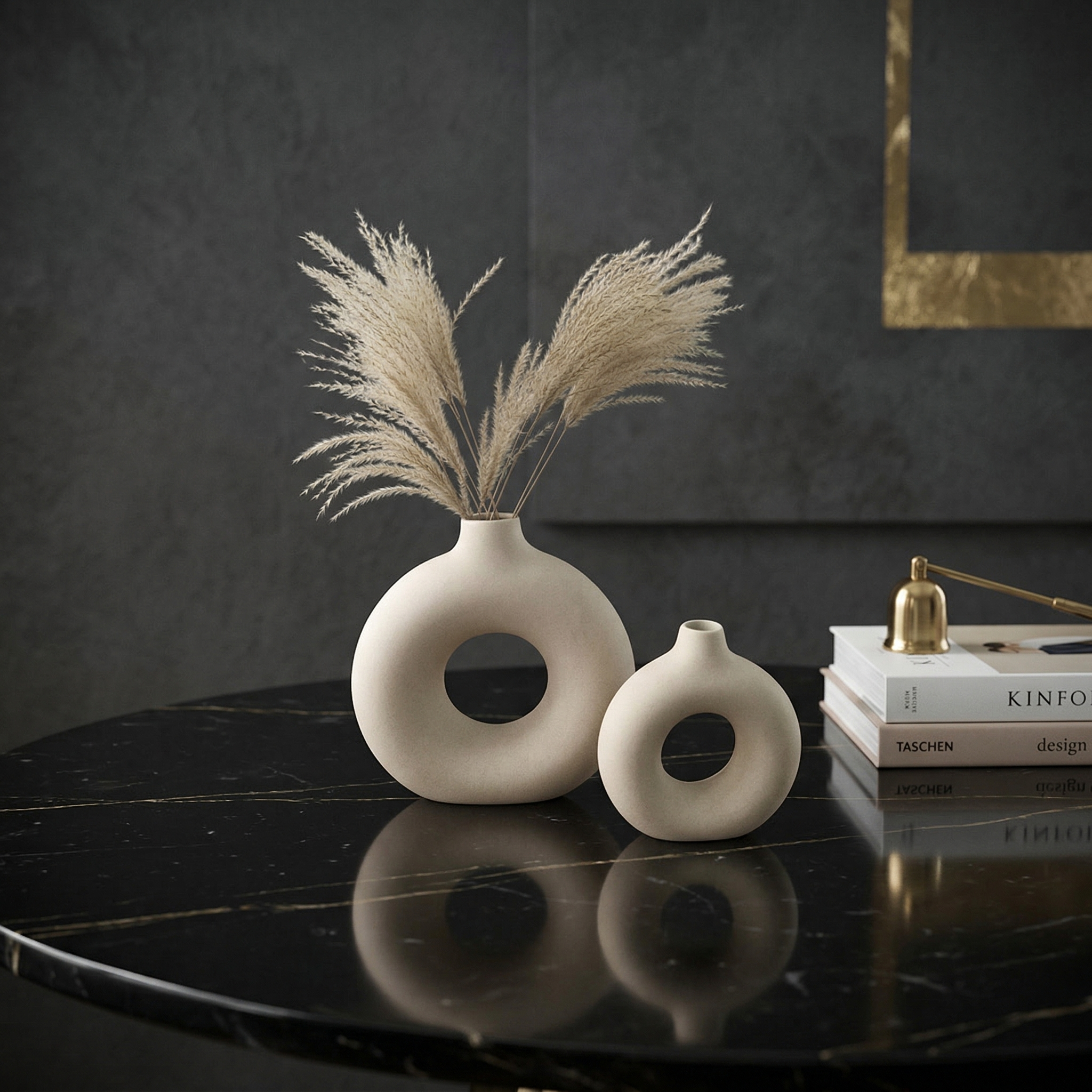 Round Hollow Ceramic Vases (Set of 2)