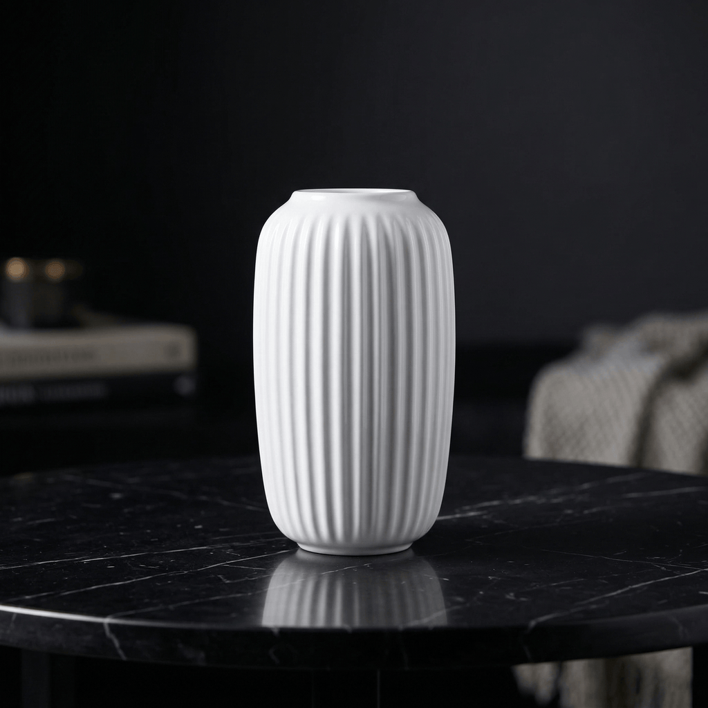 White modern Ribbed Ceramic Vase