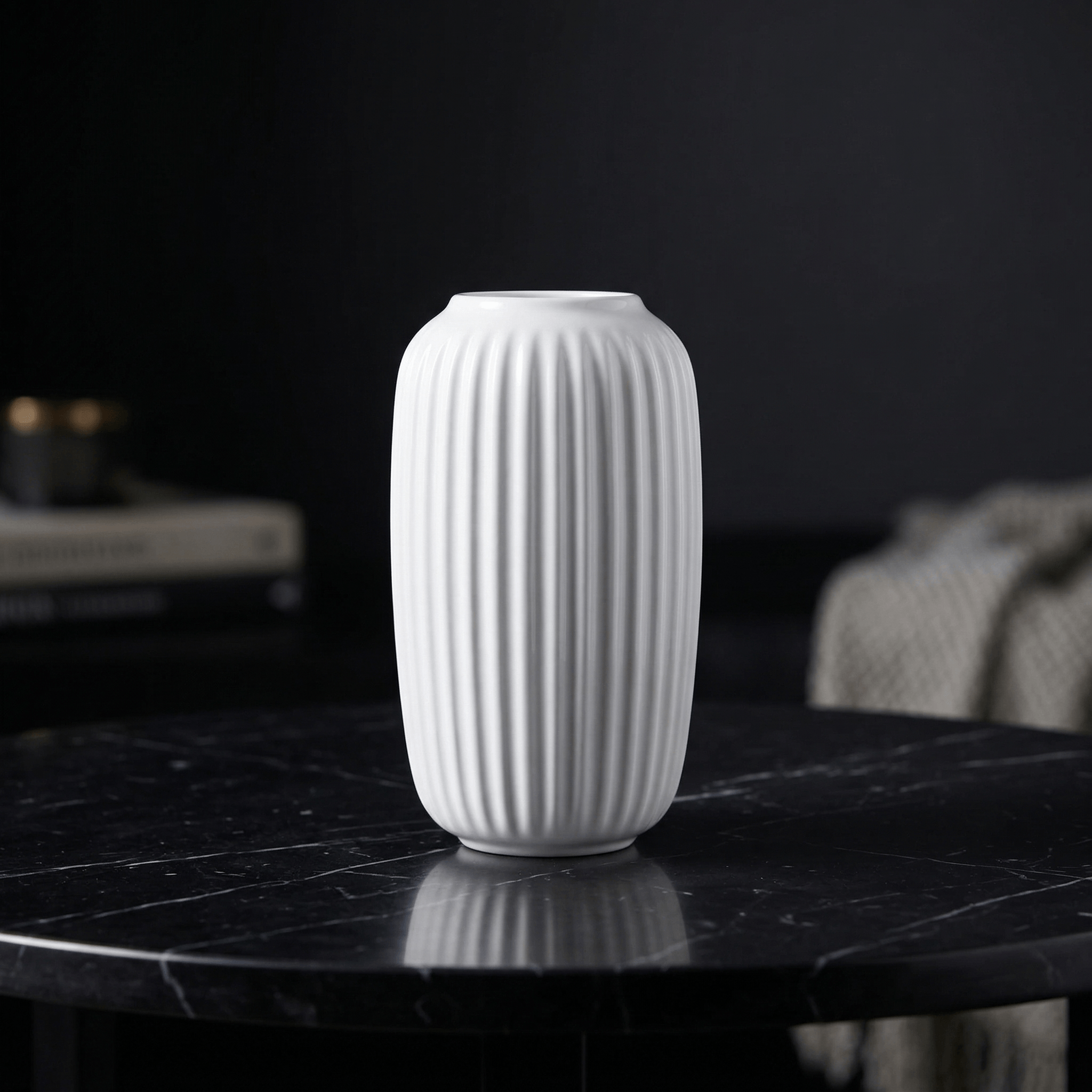 White modern Ribbed Ceramic Vase